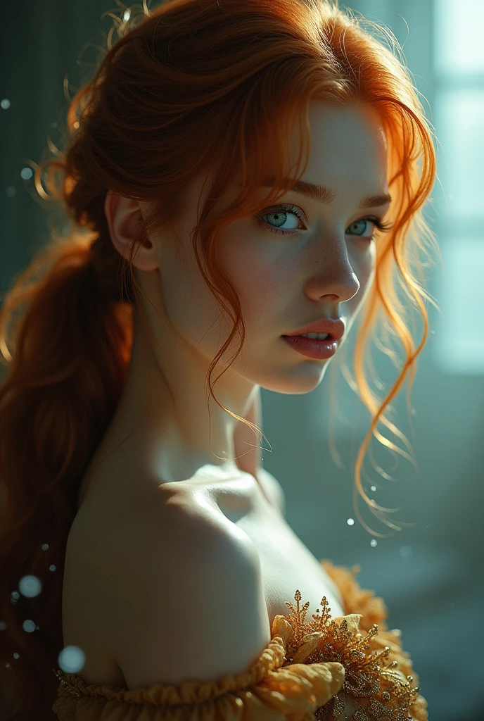 (solo, full body photo:1.3), (action packed:1.3), (haze, fog, mist:1.3), chiaroscuro, best quality, photorealistic, 1woman, (cute), (24yo:1.2), redhead, long ginger hair highly detailed, 1700'S, digital photography, art by artgerm and ruan jia and greg rutkowski surreal painting gold butterfly filigree, broken glass, (masterpiece, sidelighting, finely detailed Fashionable eyes: 1.2) (perfect oval large eyes that gazes at the viewer), beautiful detailed face, blue gorgeous perfect eyes, (blonde hair ponytail), (attractive young woman:1.3), (thick amazing hair), (seductive:1.1), (blushing:1.1)
Show his wet pussy