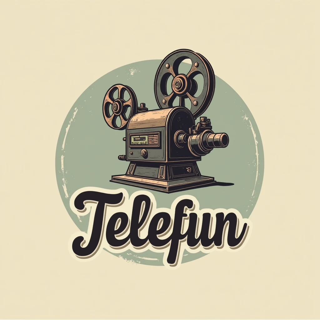 logo 1.1, With name TeleFun, old cinema projector.