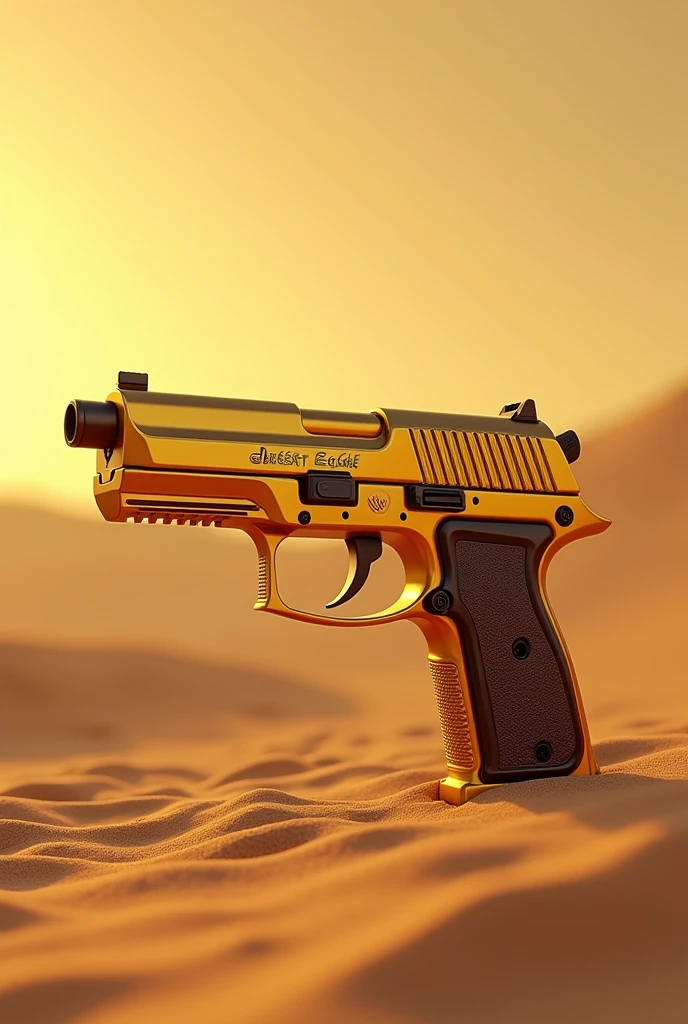 Create a golden Desert Eagle pistol on it is written @-4k Viny