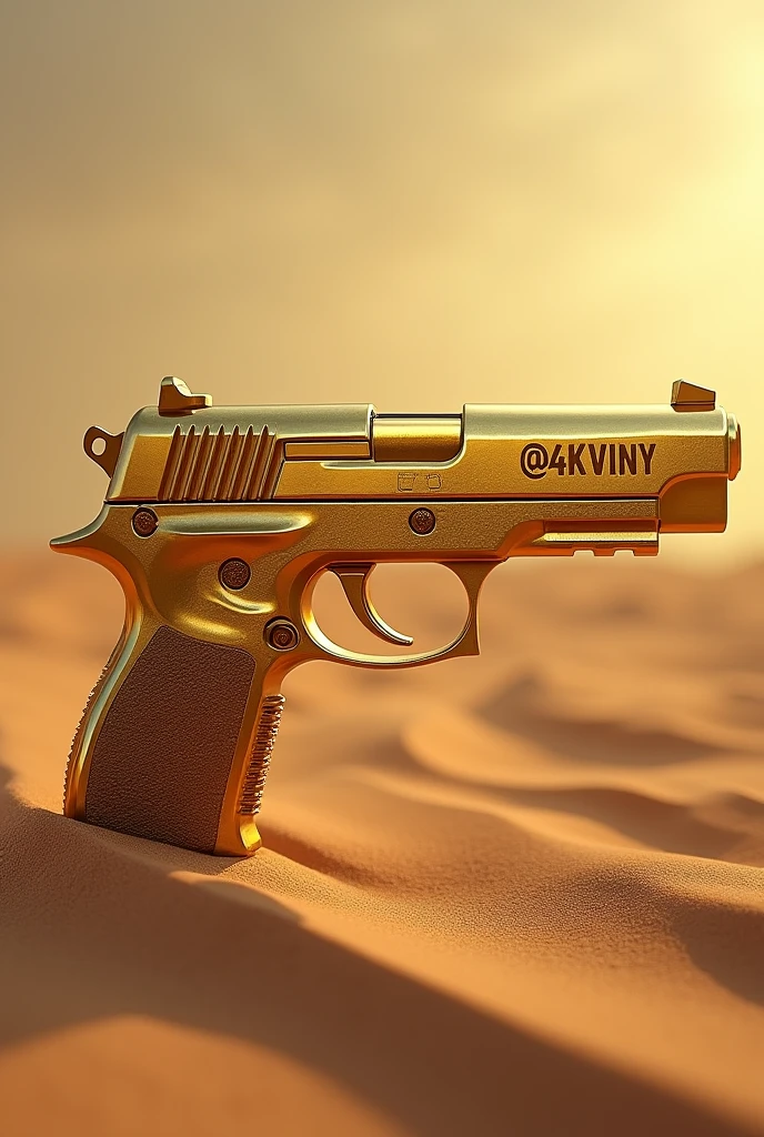 Create a golden Desert Eagle pistol on it is written @-4k Viny