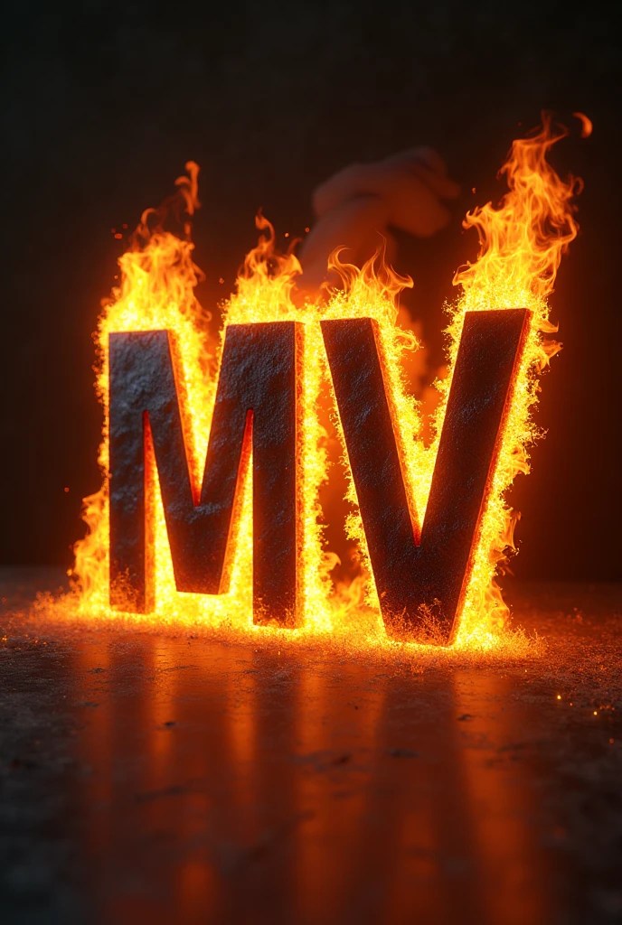 The letters MV on fire