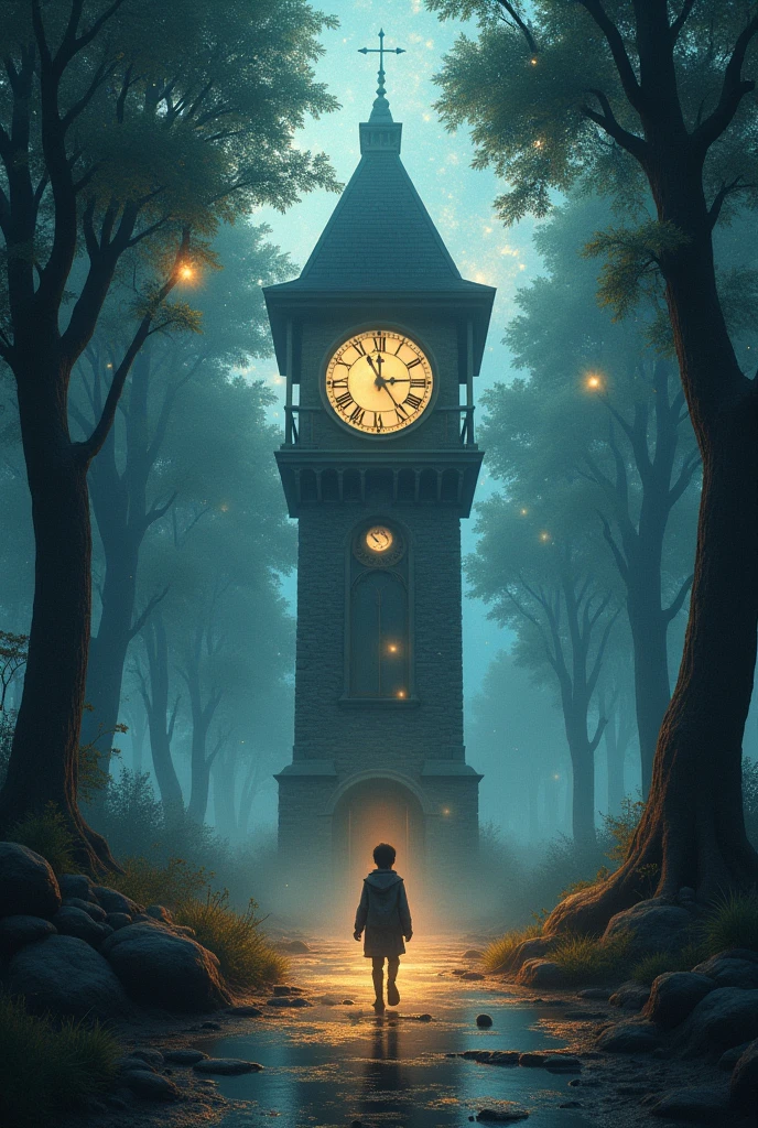 8k , masterpiece , realphoto , high resolution , break , In the heart of a quiet forest stood an old, abandoned clock tower. For decades, the clock had not ticked, yet the eerie sound of its ticking echoed through the village, keeping everyone away. The hands of the clock were frozen, but the rhythmic ticking persisted, as if time itself were trapped within.

One night, a curious boy named Louis decided to explore the mysterious tower. Unable to resist his curiosity, he pushed open the creaky door and stepped inside. To his astonishment, the interior was like another world entirely. The walls were adorned with twinkling stars, and the ceiling stretched out infinitely, like the boundless universe.

As Louis approached the clock, the ground beneath him rippled like water, and it felt as though he was walking on a liquid surface. The clock’s hands slowly began to move, but in reverse, as if time itself were rewinding.

Taking a step forward, Louis saw time reversing before his eyes. The village landscape appeared before him, with trees growing younger and houses being unbuilt. The people too moved backward, their actions playing out in reverse, as past events unfolded once more.

Suddenly, the clock began to tremble violently. The stars on the walls fell down, swirling around Louis in a mesmerizing dance. The stars whispered to him, “Time belongs to you now, and you have the power to control it. But beware, for those who tamper with time must pay the price.”

Fear gripped Louis as he tried to flee from the clock tower, but the clock’s hands reached out, grabbing hold of his shadow, refusing to let him go. As the hands continued to turn backward, Louis’s body began to fade, becoming part of the past he had witnessed.

The last thing Louis felt was an overwhelming silence, as he was engulfed by the timeless void. The clock’s ticking ceased, and the forest returned to its usual stillness. Only the hands of the clock now reflected Louis’s image, forever captured in time.

