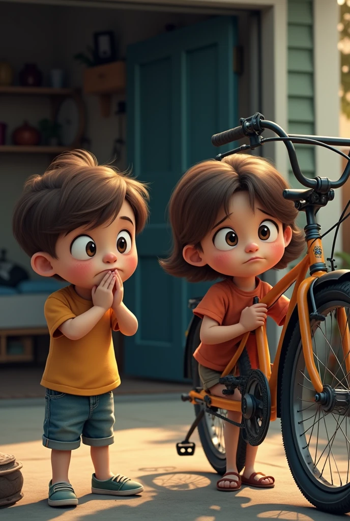 boy and girl broke their father's bike