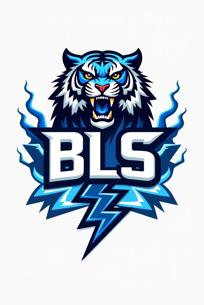 a logo with a blue and white lightning bolt that says BLS with a tiger in the background
