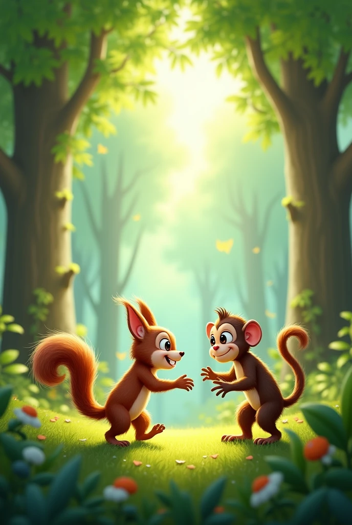 A Squirrel and a Monkey Together 