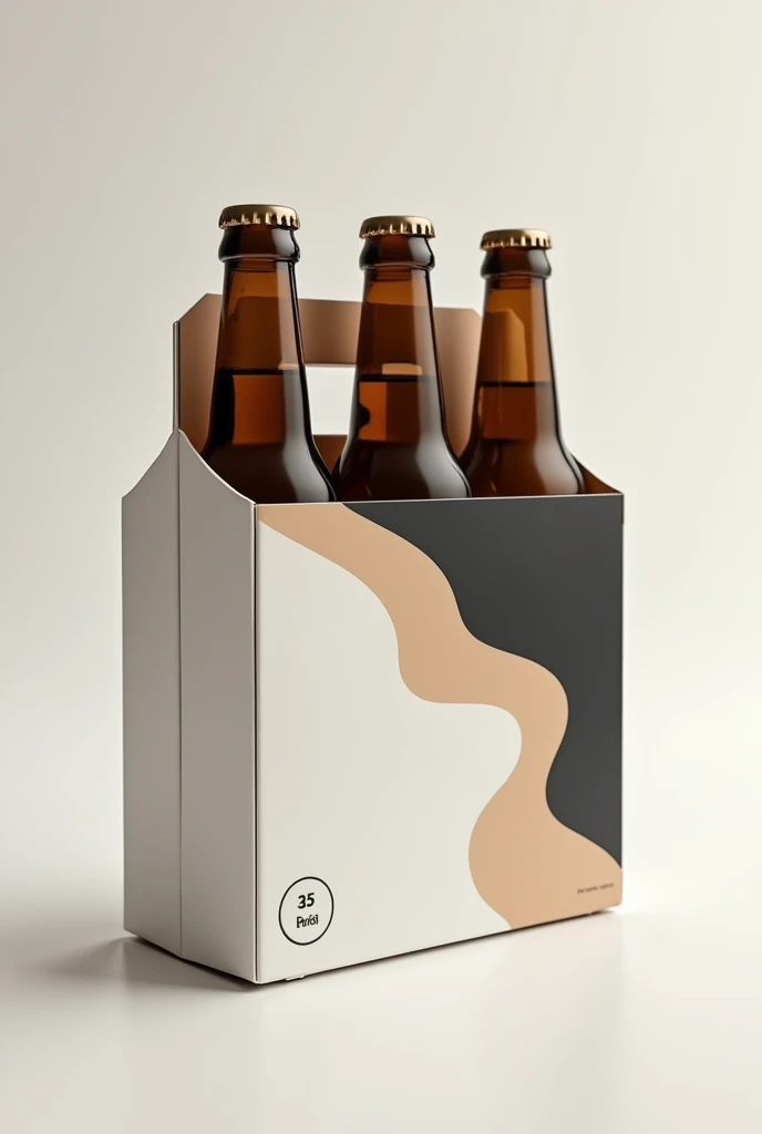 A container for beer, Futuristic with a minimalist solid color bottle design, a six pack, (packaging design), with minimalist graphic design in sober white colors, black and beige (graphic art) very organic