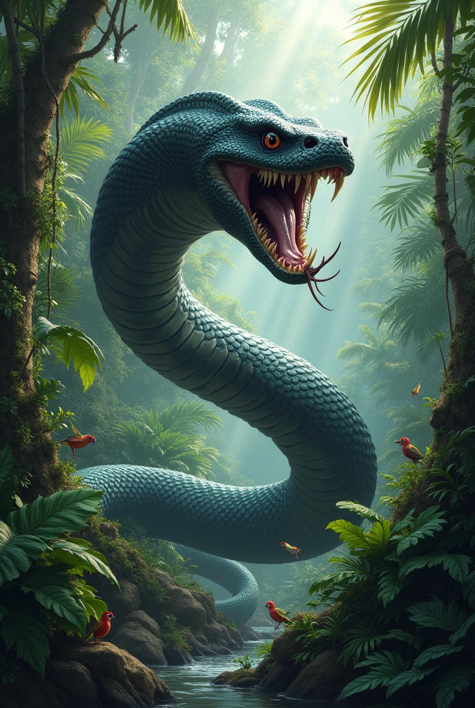 Snake with big head and small dark body in a jungle