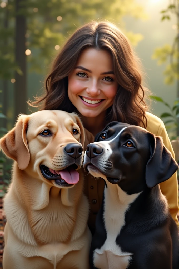 Woman with Labrador and Pitbull
