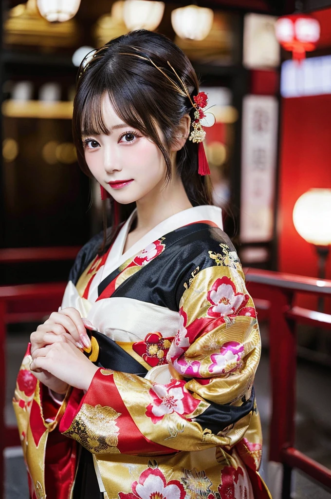 (8k,Realistic RAWphotograph Highest quality;1.4) One Mature Woman) Super beautiful Japanese mature goddess (Lively Faces) Costumesを着た中程度の胸の女性の接写, Japanese mature goddess, Laughter Beautiful fantasy empress, 美しく魅力的なanime女性, Gweiz-style artwork, 8kの高品質で詳細なアート, Very detailed artgerm, Palace-like , Beautiful character drawings, anime, 魅惑的なanime女性 白い絹で作られたJapanese Kimono (Costumes) 超High resolution Beautiful expression Surreal (Realistic Skin) Ultra-high density (Tabletop, Highest quality, Realistic, High resolution, photograph, :1.3) Super flashy makeup Golden Eyes Japanese Kimono Black and red bands Golden Band Code Red Rouge Beautiful black hair,Highest qualityのRealisticRAWphotograph。Backlight、Cinema Lighting、Film Grain、50mm lens、Nikon D850、Ultra-Realistic Skasy art、Character Art、超High resolution、Muscular and slim body、Ultra-Realistic Skin,Perfect hands(Anatomical Modeling),Oiran style makeup,beautiful long gray hair,
