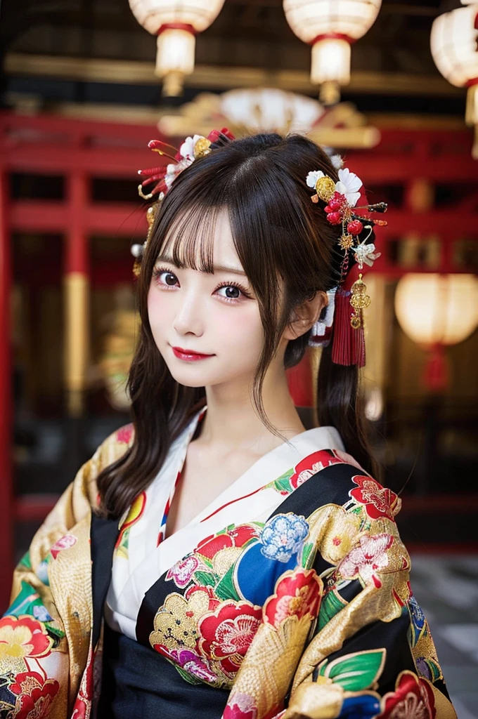 (8k,Realistic　RAWphotograph　Highest quality;1.4) One Mature Woman) Super beautiful Japanese mature goddess　(Lively Faces)　Costumesを着た中程度の胸の女性の接写, Japanese mature goddess, Laughter　Beautiful fantasy empress, 美しく魅力的なanime女性, Gweiz-style artwork, 8kの高品質で詳細なアート, Very detailed artgerm, Palace-like ， Beautiful character drawings, anime, 魅惑的なanime女性　白い絹で作られたJapanese Kimono　(Costumes)　超High resolution　Beautiful expression　Surreal　(Realistic Skin)　Ultra-high density　(Tabletop, Highest quality, Realistic, High resolution, photograph, :1.3)　Super flashy makeup　Golden Eyes　Japanese Kimono　Black and red bands　Golden Band Code　Red Rouge　Beautiful black hair,Highest qualityのRealisticRAWphotograph。Backlight、Cinema Lighting、Film Grain、50mm lens、Nikon D850、Ultra-Realistic Skasy art、Character Art、超High resolution、Muscular and slim body、Ultra-Realistic Skin,Perfect hands(Anatomical Modeling),Oiran style makeup,beautiful long gray hair,