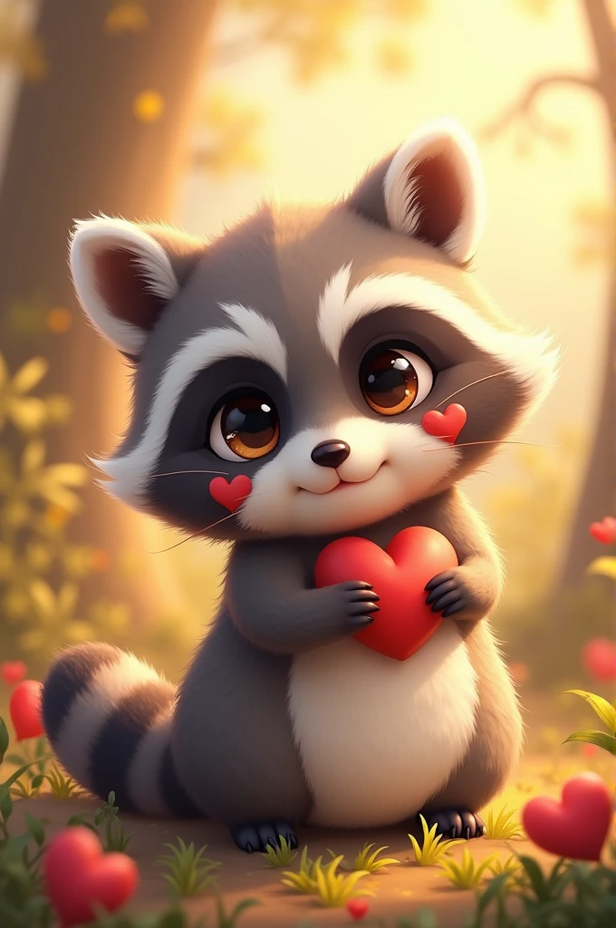 A cute raccoon with a heart