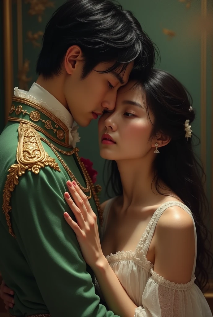 a couple of TWO MEN, one of them is a prince of Italy, he has black hair and green eyes the other is a man with Korean features. Both were caught in an intimate moment