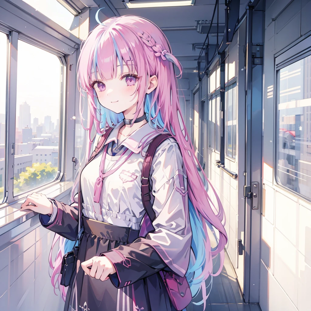 parting，Travel far away，train，Say goodbye，Smile