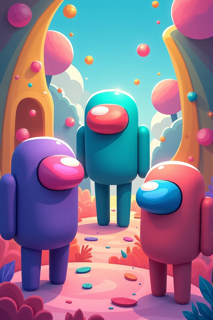 Among us purple cyan khaki pink and coral