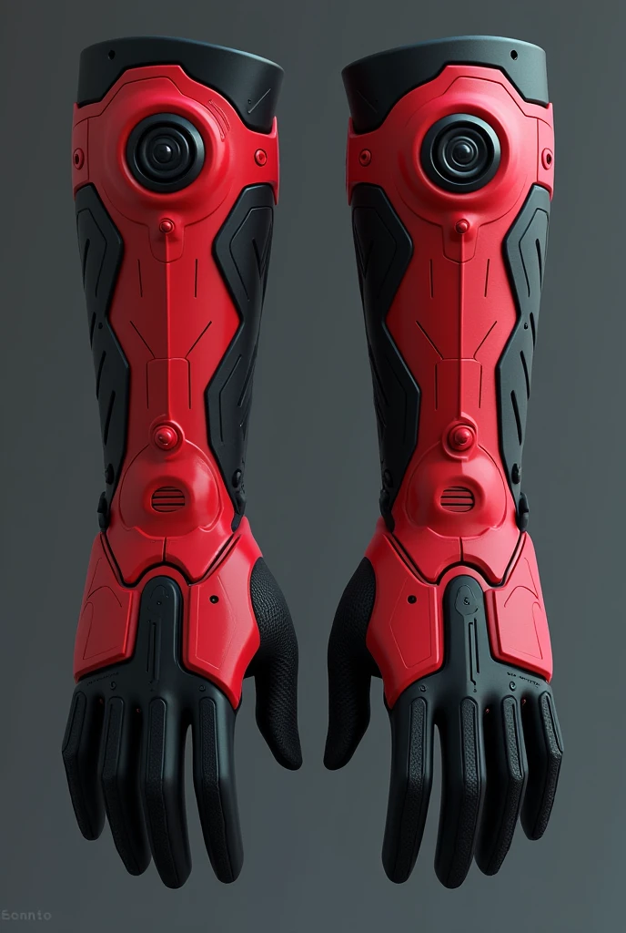 create an image of what the Ben 10 series' Omnitrix would look like if it were adapted for gloves.f.c a simple but detailed design between red and black for both hands