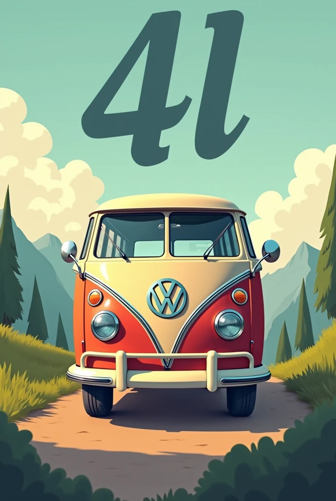 A logo with the initials 4L on a traveling Kombi