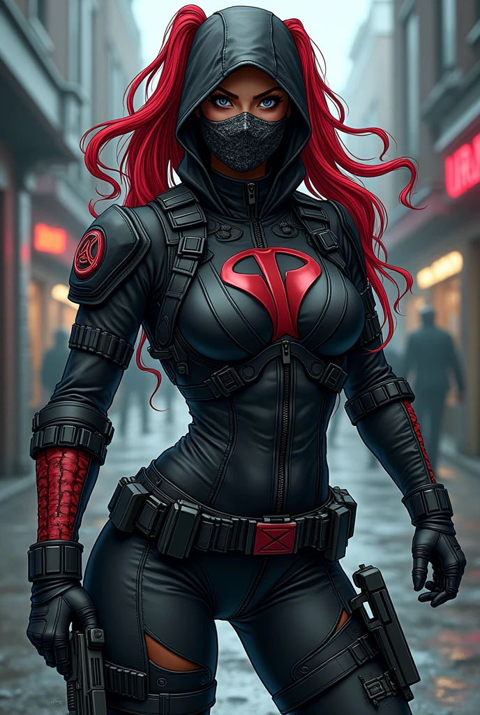 Aria Blaze with pigtails as Slade Wilson deathstroke  comic book 8w9 Choleric melancolic