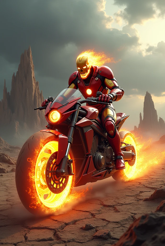 Ghost Rider wear Ironman suit and riding his bike