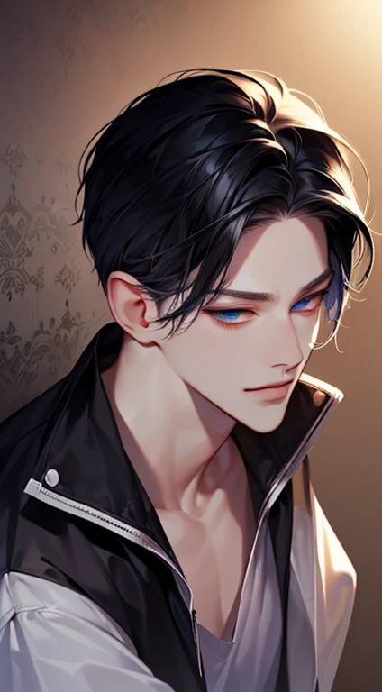 (best quality digital art digital illustration 4k high resolution beautiful image hyperdetailed image perfect lines dark lighting Wallpaper) (1:1 photorealistic) (neutral colors hdr 1.4) (anime style) an adult 2 man (expressionless perfect detailed face) medium black hair modern clothes dystopia, blue eyes