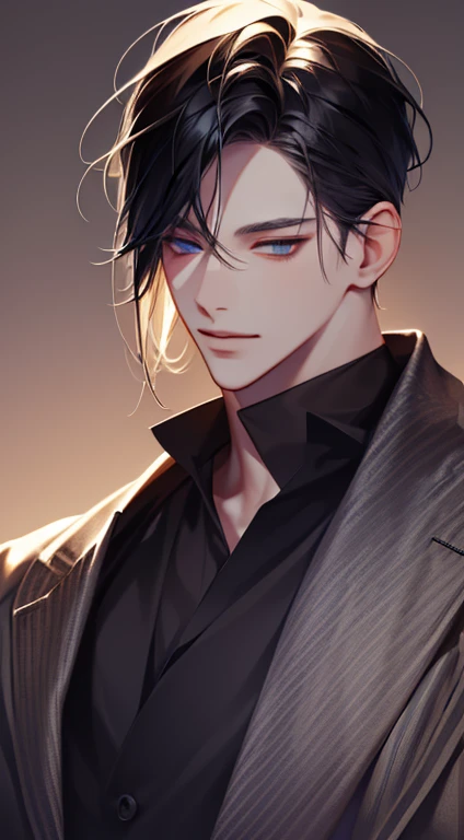 (best quality digital art digital illustration 4k high resolution beautiful image hyperdetailed image perfect lines dark lighting Wallpaper) (1:1 photorealistic) (neutral colors hdr 1.4) (anime style) an adult 2 man (expressionless perfect detailed face) medium black hair modern clothes dystopia, blue eyes