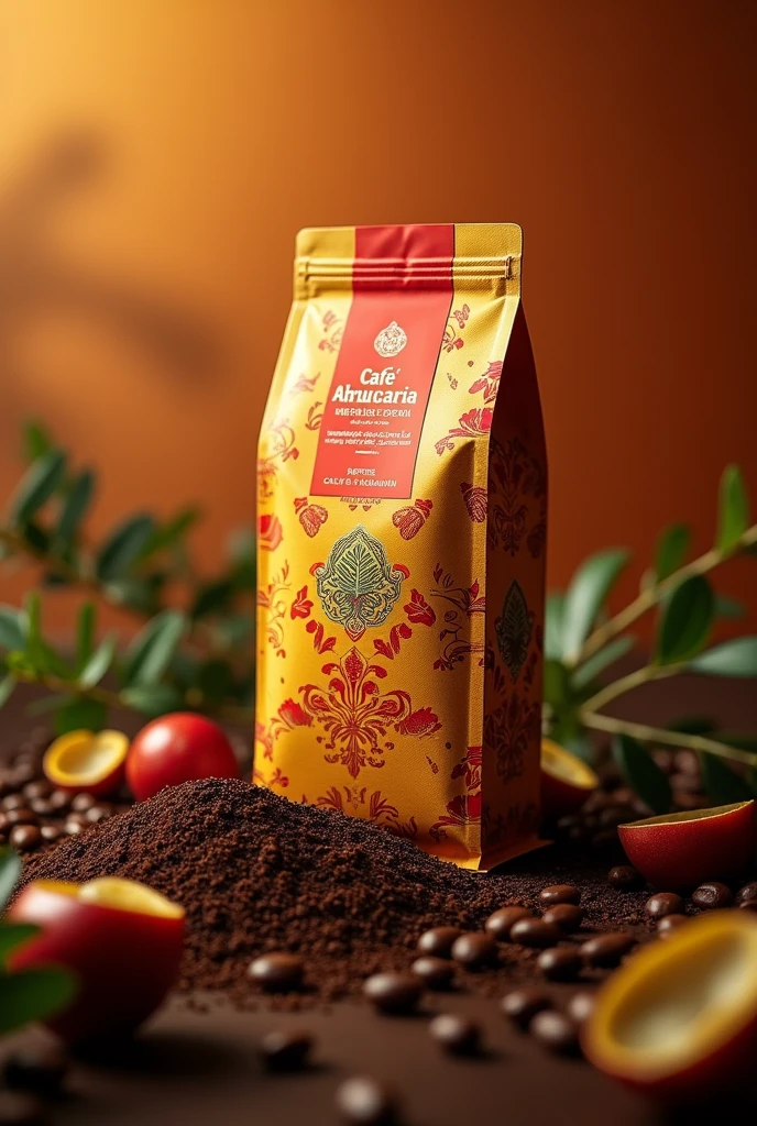 An advertisement for the brand “Café Araucaria” showing the product, which is the coffee packet