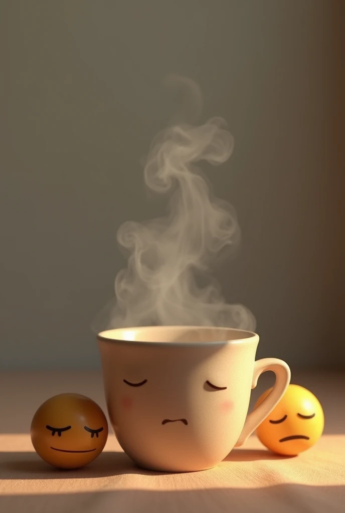 Una taza de café y a la par un ojo de color café y a la par este emoji 💤 de sueño, Together