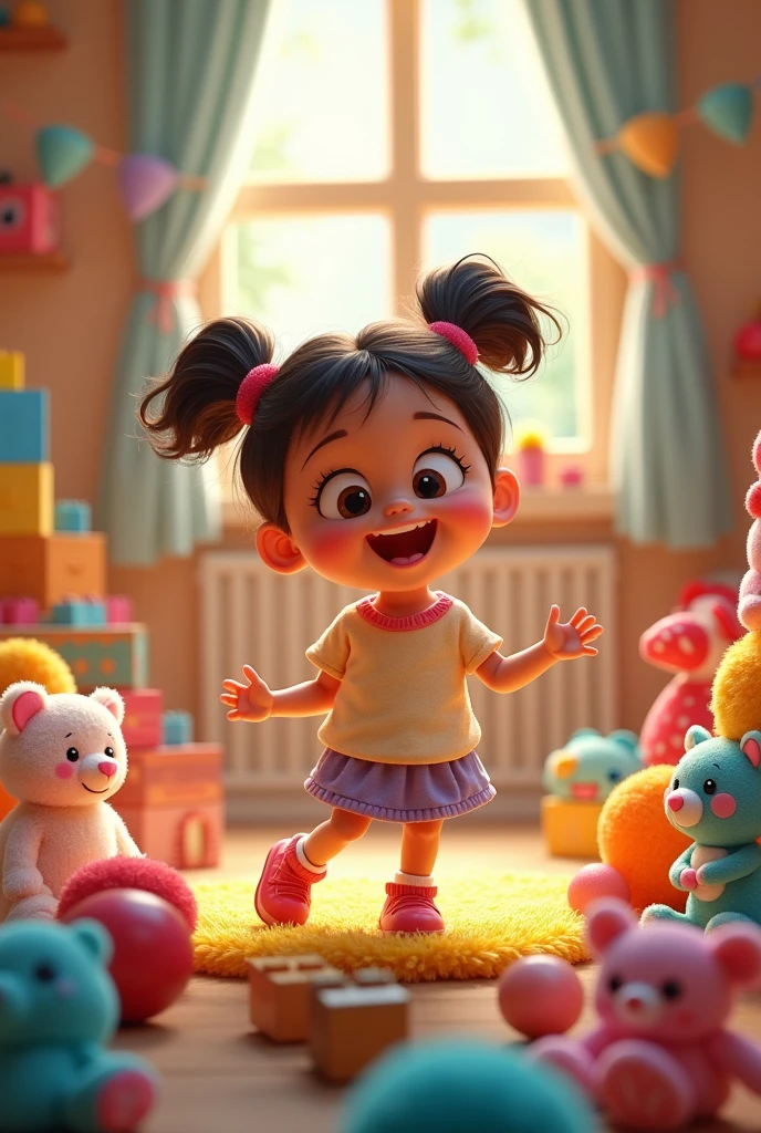 Generate pic youtube channel cover photo, their a 5 years ??? paly with her bulk toy's,and back ground write Anik's Toyland 