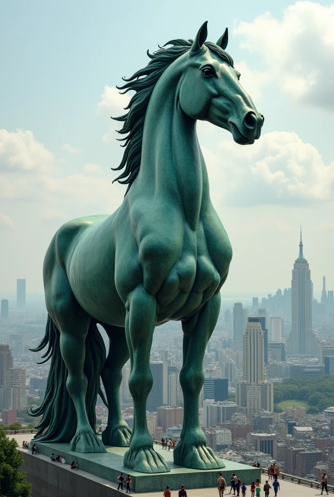 Horse head statue inspired by the Statue of Liberty