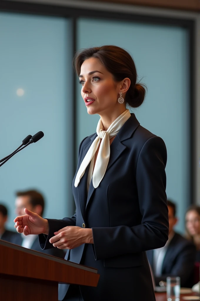 A business woman presenting, formal lady suit