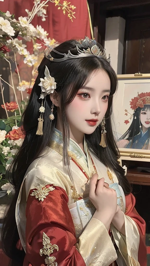 a close up of a woman wearing a red dress and a tia, palace , a girl in hanfu, ((a beautiful fantasy empress)), a beautiful fantasy empress, beautiful character painting, guweiz, artwork in the style of guweiz, chinese style, trending on cgstation, ancient chinese princess, inspired by Lan Ying, chinese princess