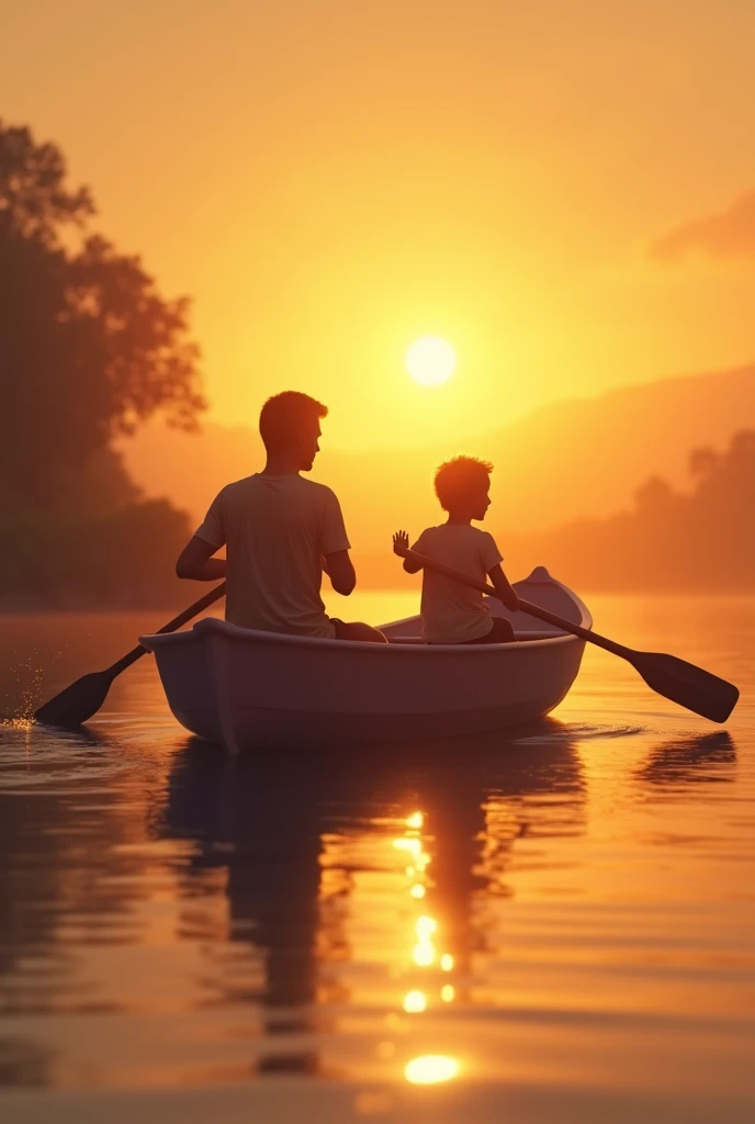 A family is rowing，Warmth，Silhouette
