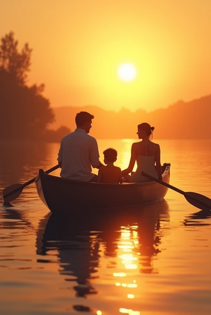 A family is rowing,Warmth,Silhouette
