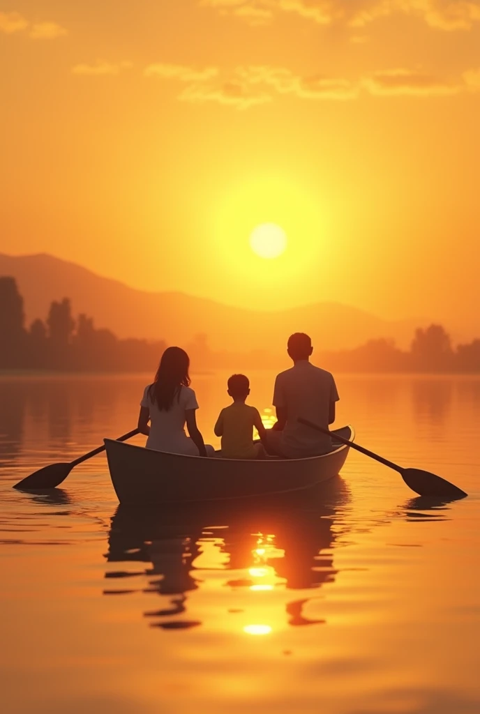 A family is rowing,Warmth,Silhouette