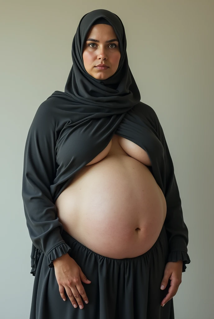 Hijab ,naked ,big belly,show armpit