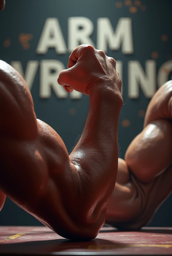 Un fondo relacionado al arm wrestling en horizontal, Let it be a forearm and behind it say "arm wrestling"
Let the forearm be facing forward