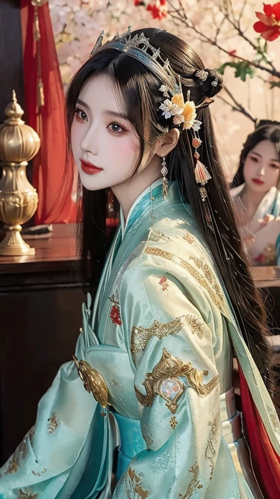 a close up of a woman wearing a red dress and a tia, palace , a girl in hanfu, ((a beautiful fantasy empress)), a beautiful fantasy empress, beautiful character painting, guweiz, artwork in the style of guweiz, chinese style, trending on cgstation, ancient chinese princess, inspired by Lan Ying, chinese princess