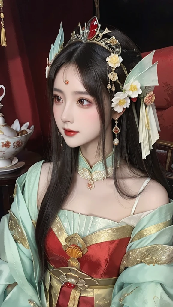 a close up of a woman wearing a red dress and a tia, palace ， a girl in hanfu, ((a beautiful fantasy empress)), a beautiful fantasy empress, beautiful character painting, guweiz, artwork in the style of guweiz, chinese style, trending on cgstation, ancient chinese princess, inspired by Lan Ying, chinese princess