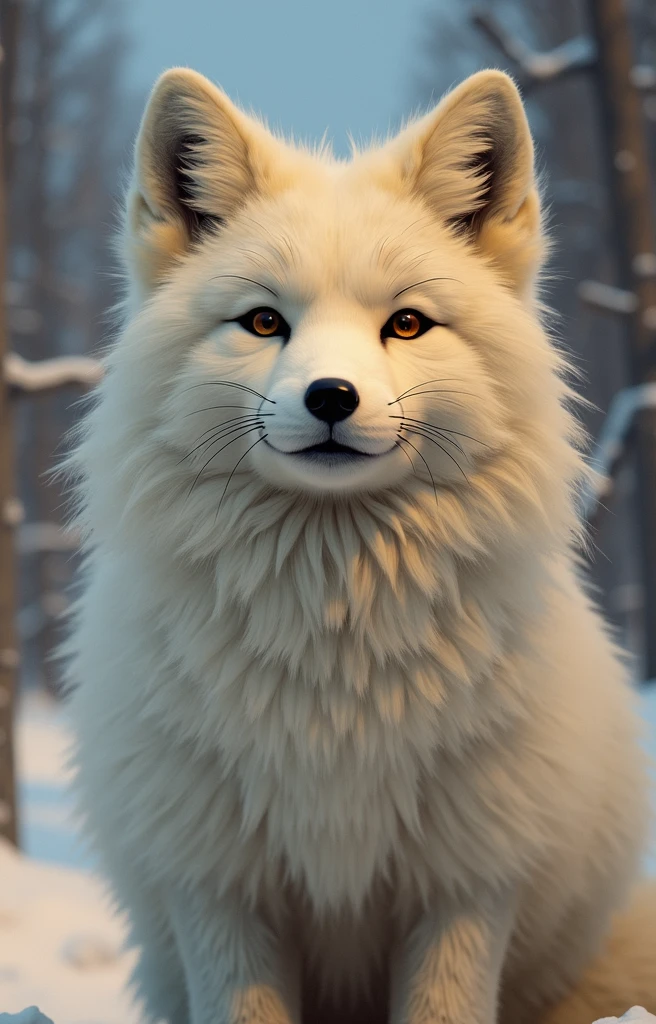 Arctic fox, Standing in the snow, Pure white fur shining in the morning sun, Beautiful world, Documentary film poster, In words "Arctic fox" written in large letters on the screen, ((masterpiece, Highest quality, Best image quality, High resolution, Realistic, RAW Photos, 8k)), ((Highly detailed CG synthesis 8k wallpaper)),