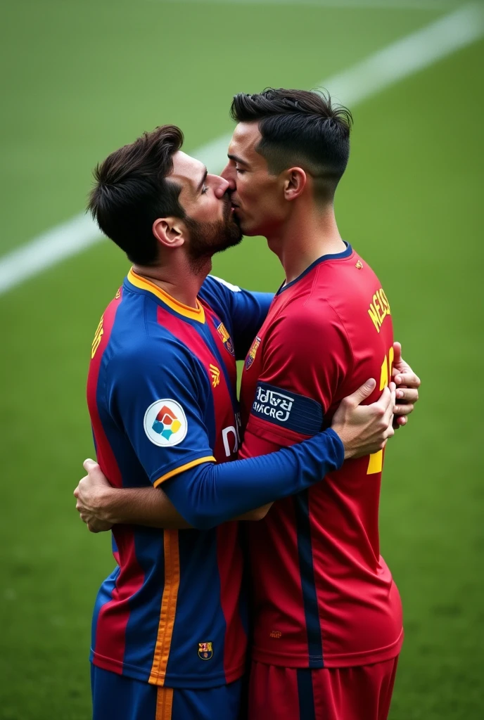 Messi and Cristiano kissing