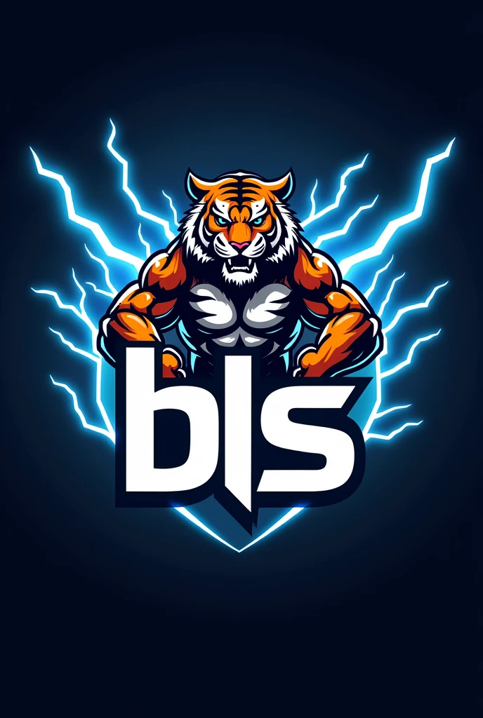logo with blue and white lightning in the background and the tiger in front I write BLS