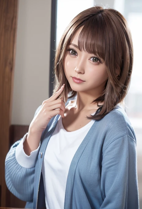 (best quality, 4K, 8k, highres, masterpiece:1.2), ultra-detailed, (realistic, photorealistic, photo-realistic:1.37), hyper detailed, extremely detailed, intricate details, sharp focus, physically-based rendering, professional, vivid colors, studio lighting、Japanese High School Girl、Natural Makeup、(Hair Color:Random)、middlehair、Inward curl、White shirt、Open shirt
