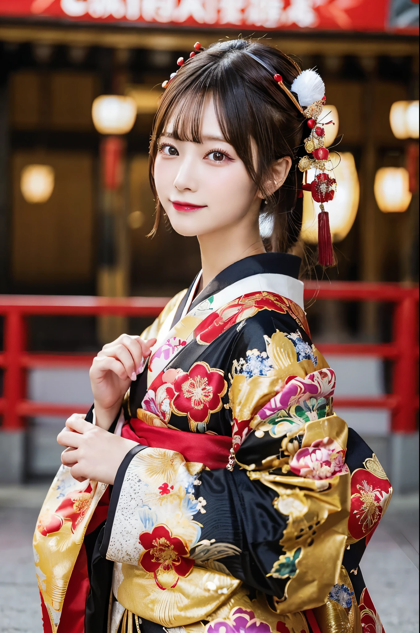 (8k,Realistic RAWphotograph Highest quality;1.4) One Mature Woman) Super beautiful Japanese mature goddess (Lively Faces) Costumesを着た中程度の胸の女性の接写, Japanese mature goddess, Laughter Beautiful fantasy empress, 美しく魅力的なanime女性, Gweiz-style artwork, 8kの高品質で詳細なアート, Very detailed artgerm, Palace-like , Beautiful character drawings, anime, 魅惑的なanime女性 白い絹で作られたJapanese Kimono (Costumes) 超High resolution Beautiful expression Surreal (Realistic Skin) Ultra-high density (Tabletop, Highest quality, Realistic, High resolution, photograph, :1.3) Super flashy makeup Golden Eyes Japanese Kimono Black and red bands Golden Band Code Red Rouge Beautiful black hair,Highest qualityのRealisticRAWphotograph。Backlight、Cinema Lighting、Film Grain、50mm lens、Nikon D850、Ultra-Realistic Skasy art、Character Art、超High resolution、Muscular and slim body、Ultra-Realistic Skin,Perfect hands(Anatomical Modeling),Oiran style makeup,beautiful long gray hair,