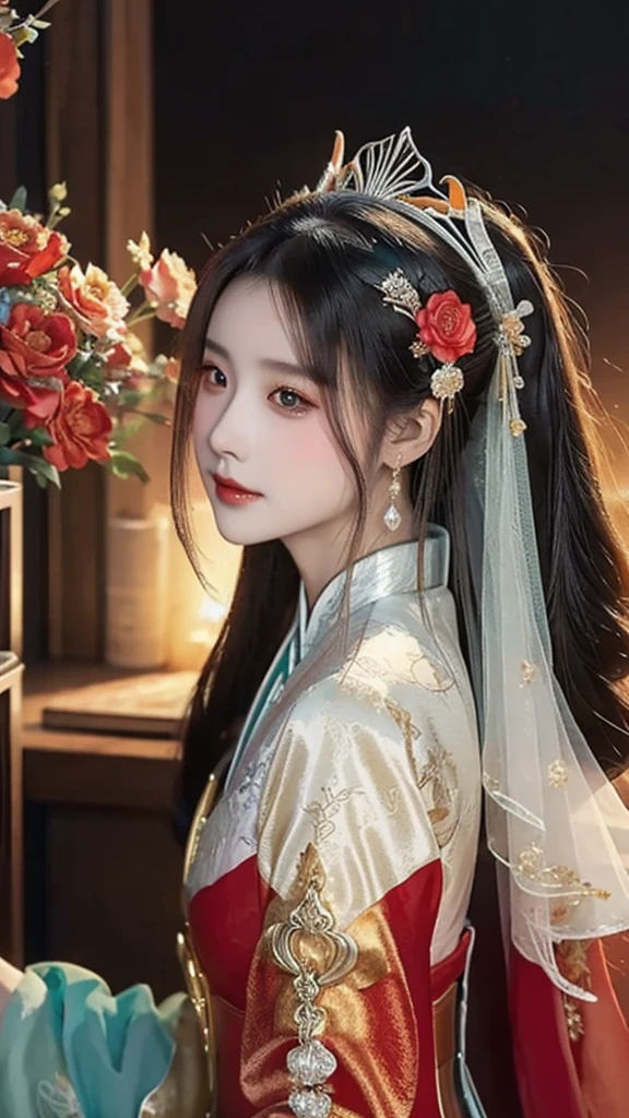 a close up of a woman wearing a red dress and a tia, palace , a girl in hanfu, ((a beautiful fantasy empress)), a beautiful fantasy empress, beautiful character painting, guweiz, artwork in the style of guweiz, chinese style, trending on cgstation, ancient chinese princess, inspired by Lan Ying, chinese princess