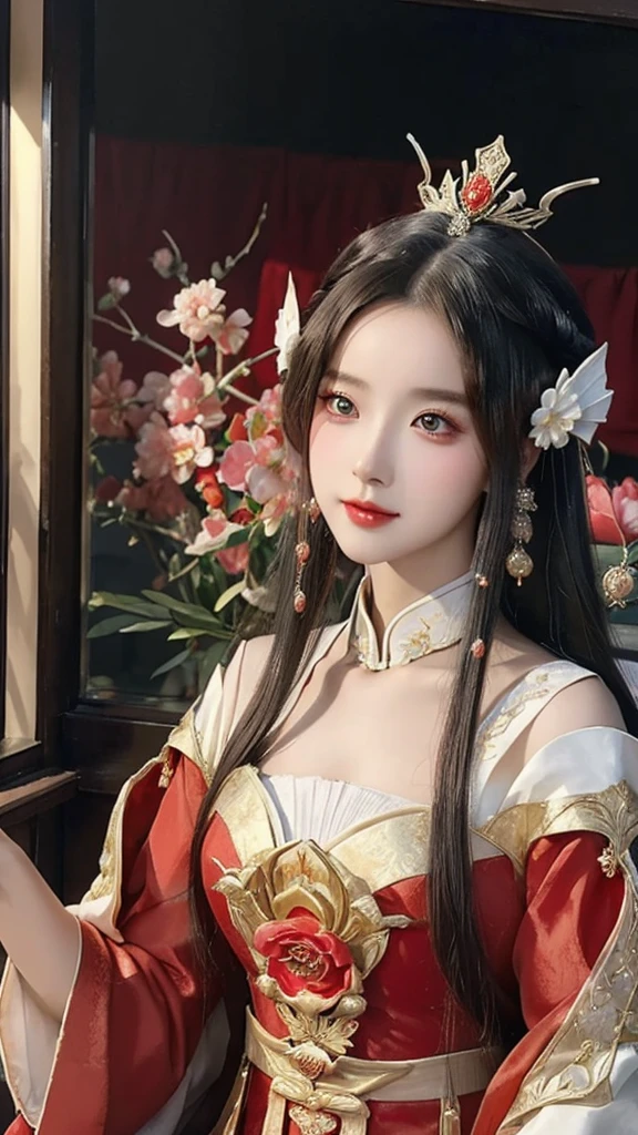 a close up of a woman wearing a red dress and a tia, palace , a girl in hanfu, ((a beautiful fantasy empress)), a beautiful fantasy empress, beautiful character painting, guweiz, artwork in the style of guweiz, chinese style, trending on cgstation, ancient chinese princess, inspired by Lan Ying, chinese princess