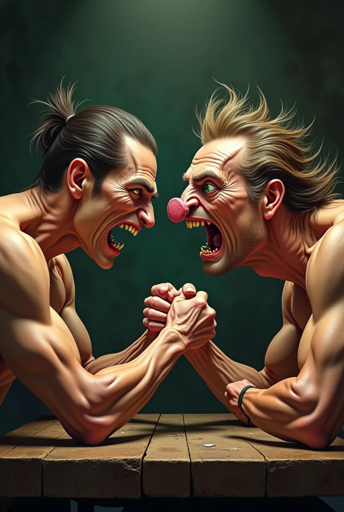 Armwrestling Let it be a skinny guy, white with green eyes and crooked teeth vs a short white one with pig hair spin Mamado