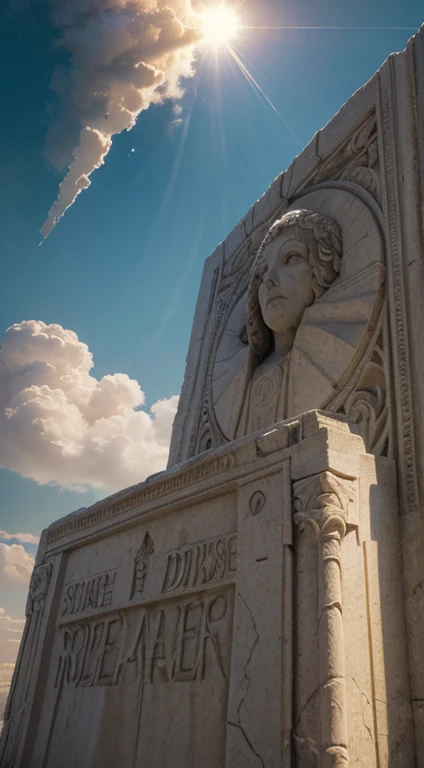 High-resolution images, Atmospheric perspective, 8k, Super Detail, Accurate, Highest quality, avert your eyes, Angle from below, (((A giant weapon of God that will destroy humanity、A relief of a woman&#39;s profile is embedded&#39;Put your face on my shoulder.、The weapon fires a thick beam straight down.、Destroying the ground、That face reaches an intense orgasm。)), Droopy eyes, blush, ((sleepy)), Open your mouth, Spread your legs wide, Floating above the city,