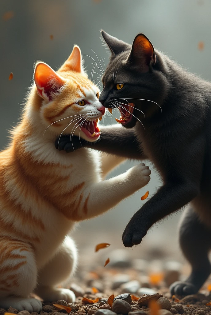 Two cats are fighting together