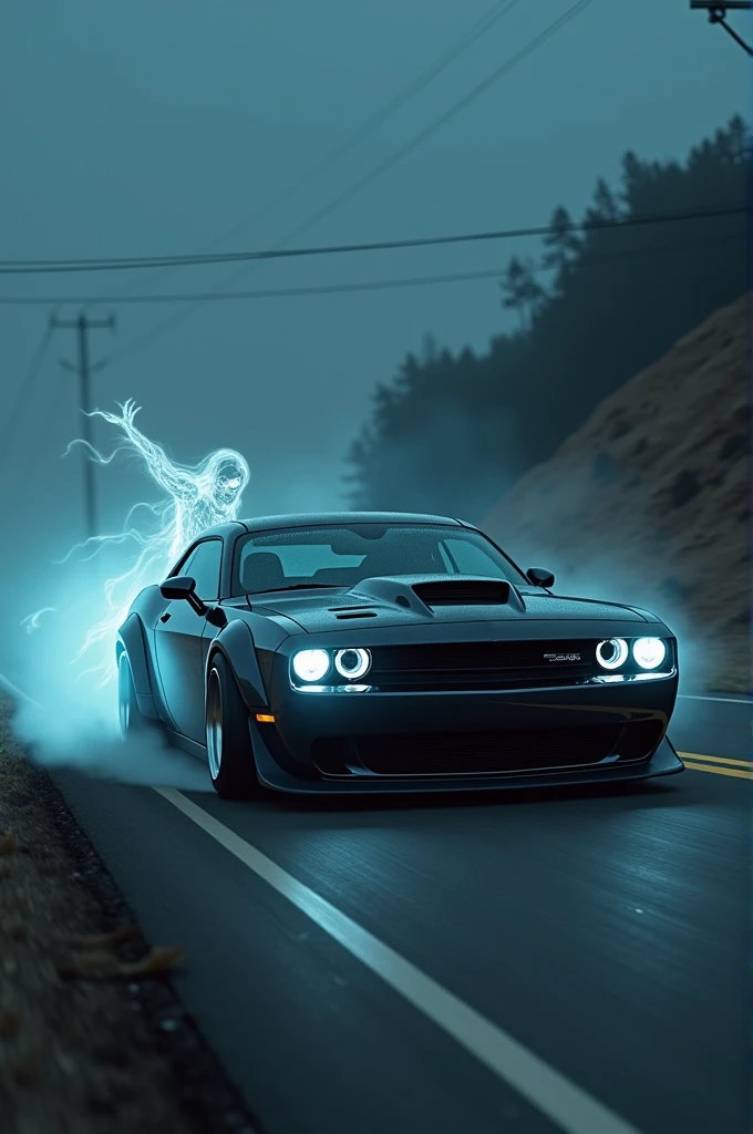 Ghost driving dodge challenger with body kit 