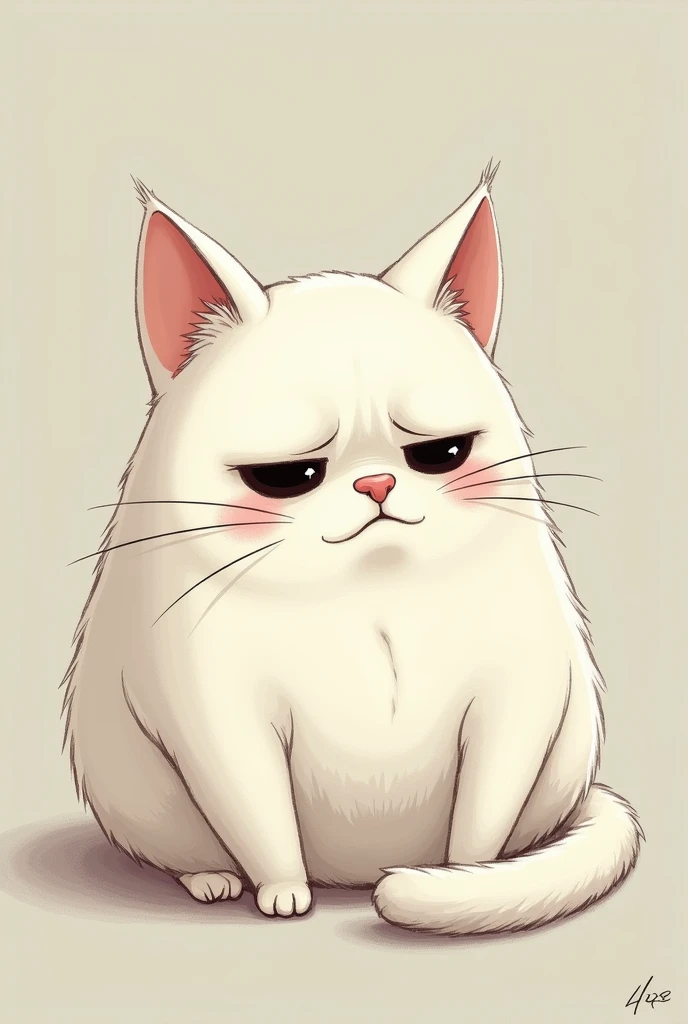 Cat in illustration、Looking listless、I'm a little overweight、Droopy eyes、black eye、White hair、Sitting cross-legged