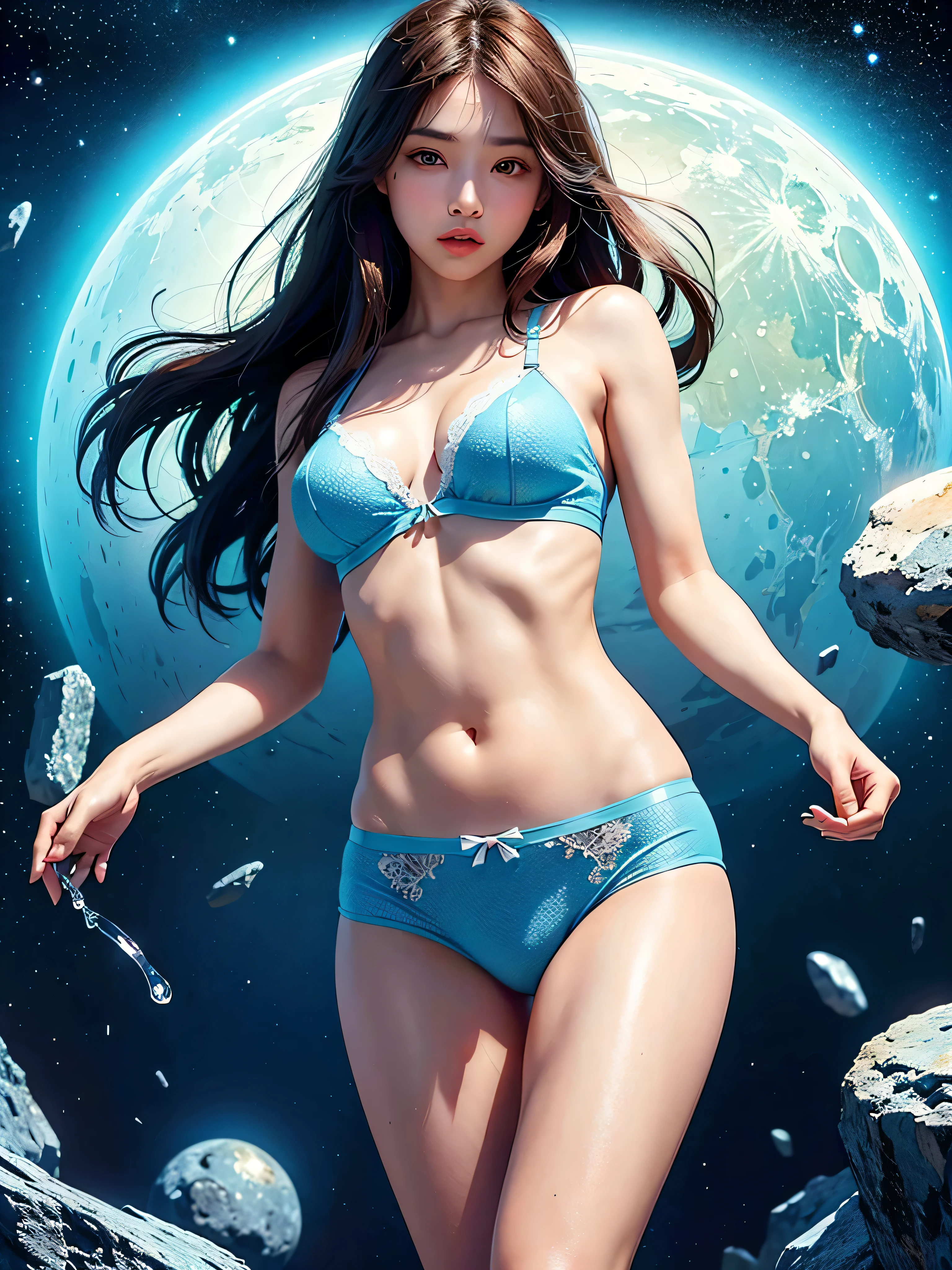Highest quality,Ultra-high resolution,Japanese,cute,Beautiful long hair down to the last detail,Beautifully split abs Blue underwear